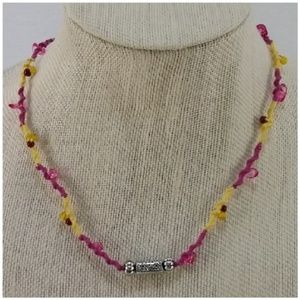 Faux Silvertone Center Beaded Necklace.